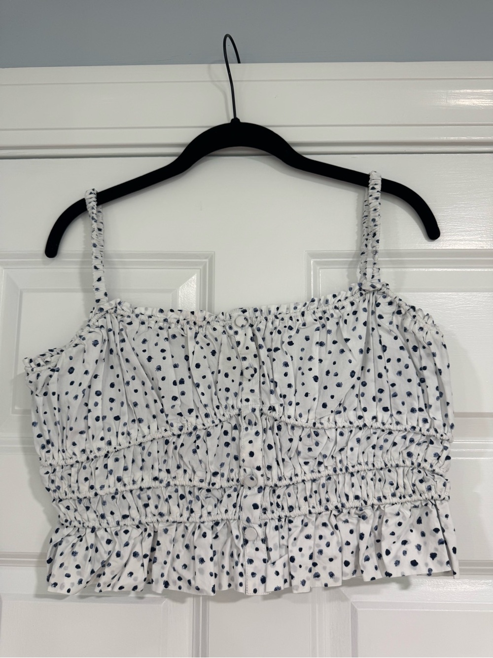 J. Crew White Tank Top with Navy Dot Print
